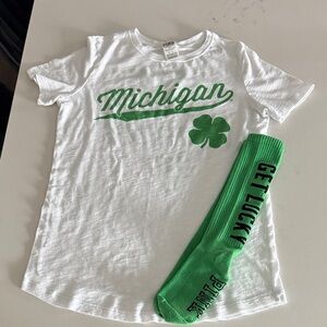 VS PINK: Michigan Girls' White Tee & pair of Socks